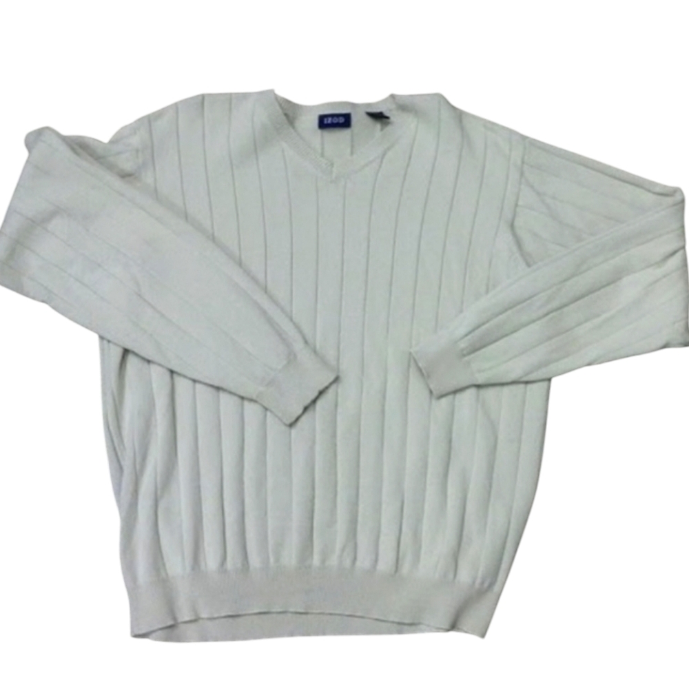 IZOD Cream Cotton V-Neck Pullover Sweater